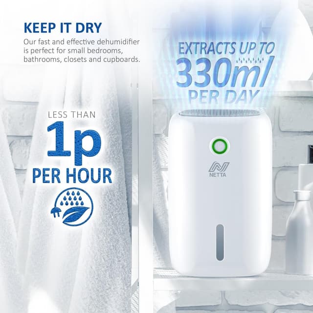 Detalle de NETTA Dehumidifier 800ml Mini Air Dehumidifier (White, Energy Class A+++)
