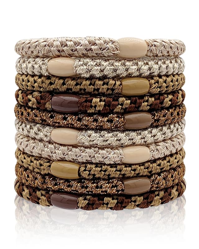 Kisvic Mädchen Haargummis (10er-Set) – mehrfarbige geflochtene Zopfgummis in Braun für dickes & lockiges Haar