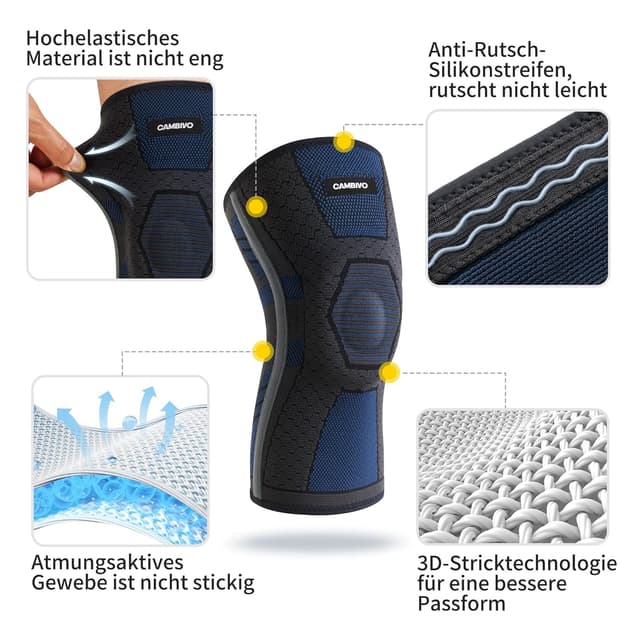 Thumbnail 2 de CAMBIVO Kniebandage für Damen & Herren (2X) mit PMMA-Seitenstabilisatoren und Patella-Polster – Kniesupport für Sport & Alltag