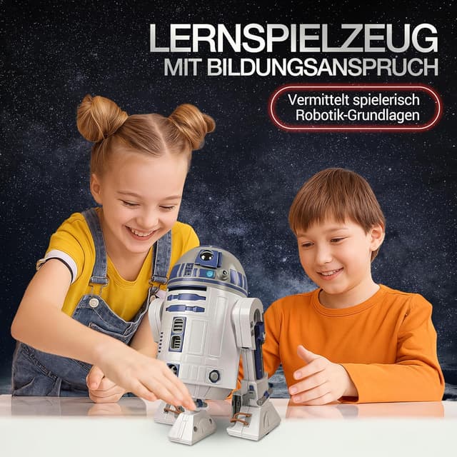 Detalle de Clementoni Star Wars R2-D2 Roboter-Bausatz (59457) – Set mit über 50 Teilen, App für Programmierung