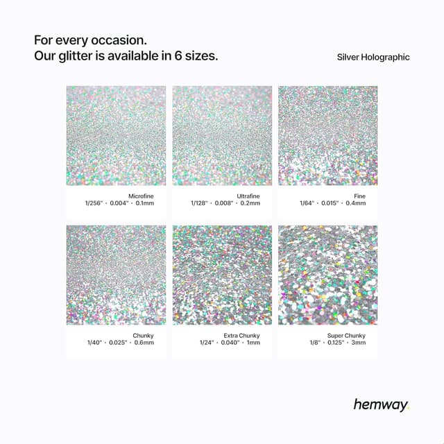 Detalle de Hemway Holographic Silver Glitter Shaker (130g Ultrafine Metallic Flake) for resin, epoxy, crafts & nail art