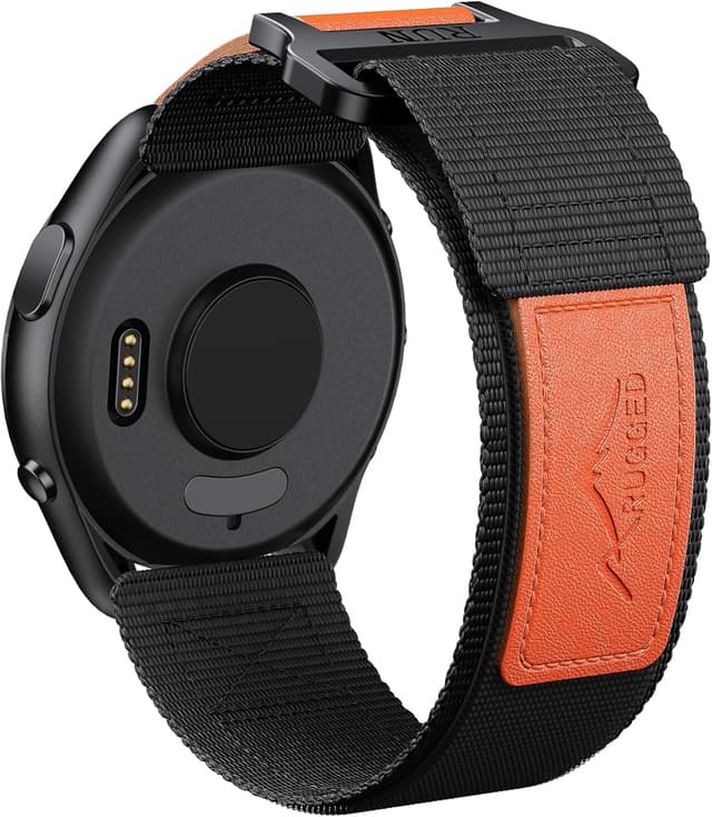 Detalle de Notocity 22mm nylon quick-release strap for Huawei Watch GT4/GT3/GT2/GT3 Pro, Garmin Vivoactive 4/Venu 2/3 and Samsung Galaxy Watch 3 45mm (Black/Orange)