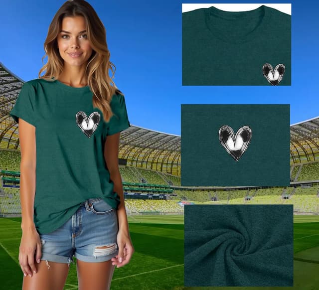 Detalle de Qskall Women’s Cute Football Heart T-Shirt — soft casual summer tee