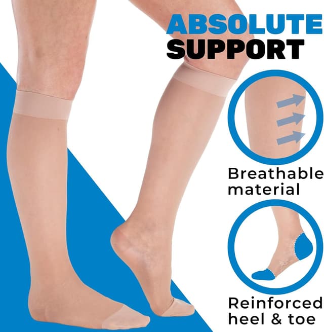 Detalle de ABSOLUTE SUPPORT Made in USA Women’s Compression Socks (20–30mmHg) Sheer Nude, Large — A205NU3