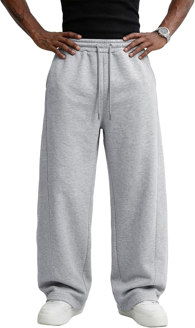 Detalle de Men’s Baggy Sweatpants Cotton Fleece Wide Leg Lounge Pants with Drawstring Waist and Pockets