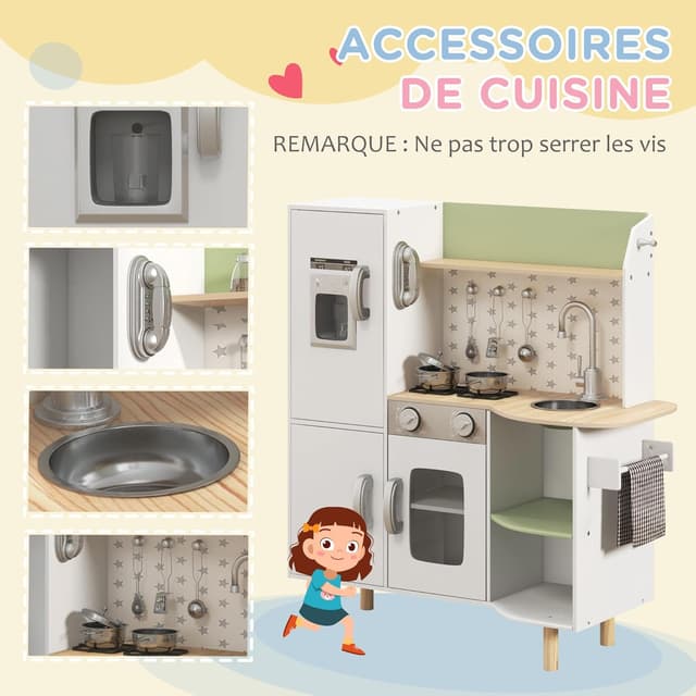 Detalle de Cuisine enfant en bois AIYAPLAY (3 à 8 ans) avec machine à glaçons, évier inox et accessoires
