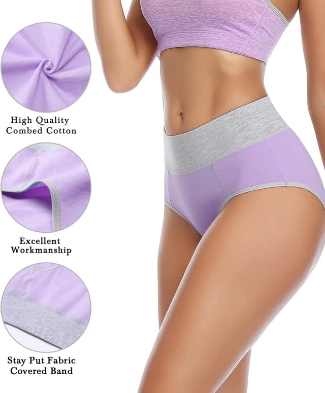 Detalle de wirarpa Damen Taillenslip aus Baumwolle (5er-Pack) – hoher Bund, bequemer Tragekomfort