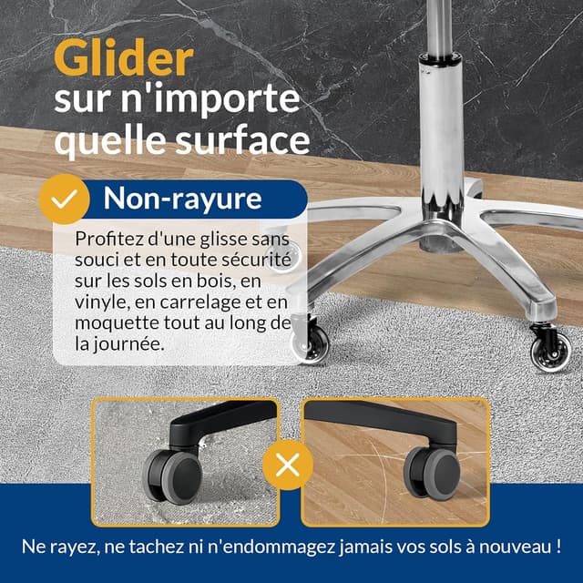 Detalle de COSYLAND 5 roulettes de chaise de bureau 10 x 22 mm, silencieuses et pivotantes 360°