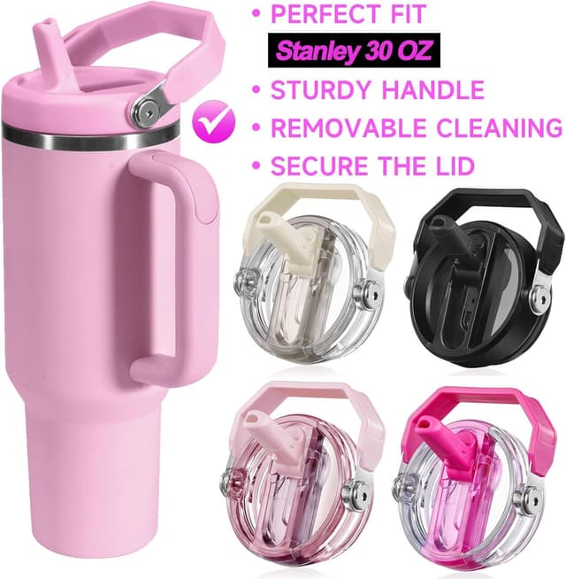 Detalle 2 de ROMANVIC Stanley Cup Deckel auslaufsicher (2 Stück) – abnehmbarer Ersatzdeckel für 30oz Becher inkl. Werkzeug & Trinkhalme