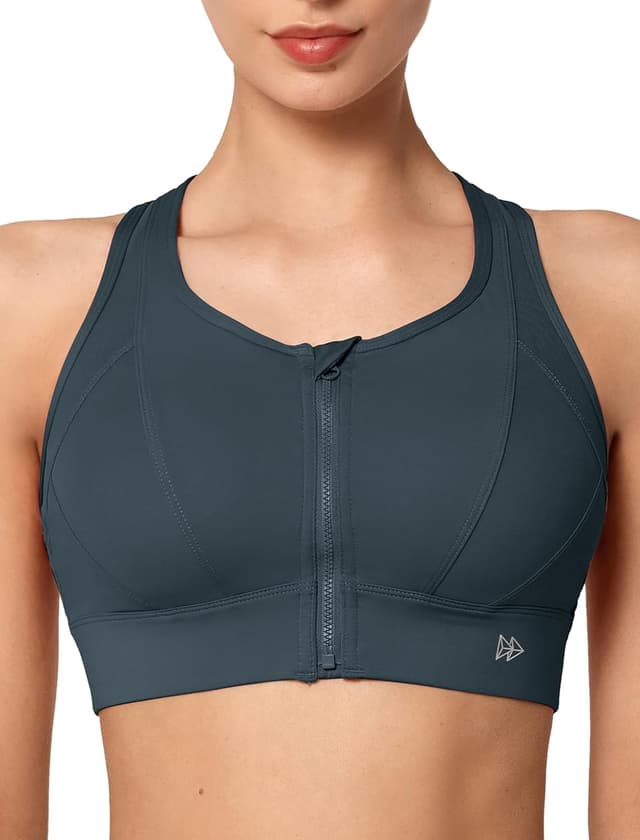 Detalle de Yvette High Impact Zip-Front Mesh Racerback Sports Bra (High Support) for Women