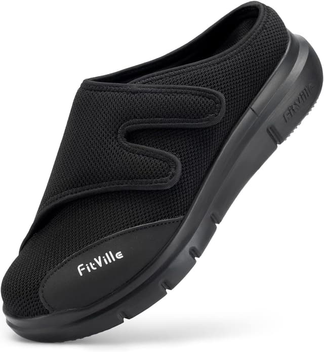 Detalle de FitVille chaussons diabétiques extra larges pour hommes (sans lacets) — soutien pour pieds gonflés