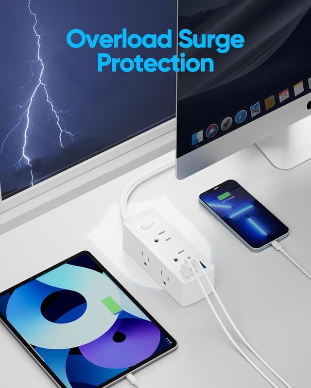 Thumbnail 4 de Olcorife 5 ft Power Strip 6-Outlet 2000J Surge Protector ๐