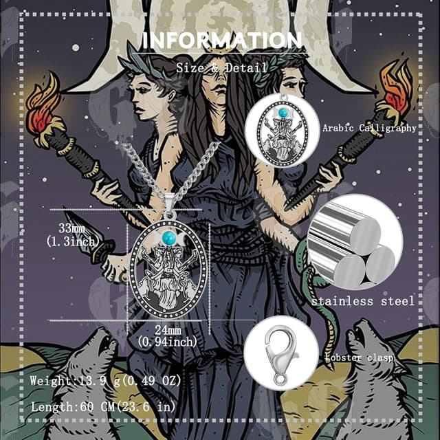 Detalle de VASSAGO Collier Hécate à triple lune en acier inoxydable, pendentif Hécate