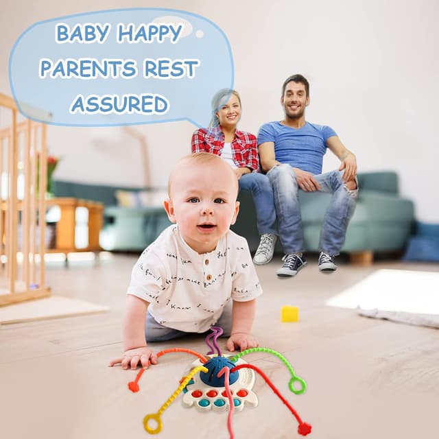 Thumbnail 6 de Montessori-Zugschnur-Aktivitätsspielzeug aus Silikon (Kraken-Design) – sensorisches Spielzeug für Kleinkinder ab 18 Monaten