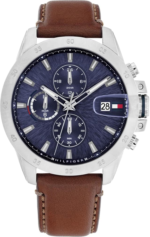 Detalle de Tommy Hilfiger Dual Time Quartz Watch for Men with Dual Strap Options (Stainless Steel Bracelet or Leather Strap)