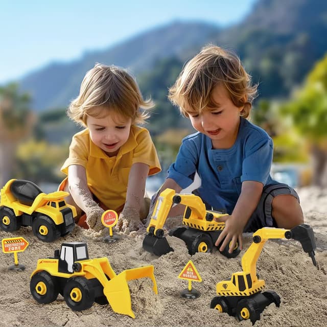 Detalle 2 de Vanplay 6 in 1 Take-Apart Construction Vehicles Set with Electric Drill & Storage Box (104 pcs)
