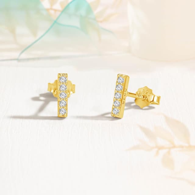 Detalle de Loutade Ohrstecker aus 925 Sterling Silber mit Zirkonia – flache Stecker für Damen & Mädchen