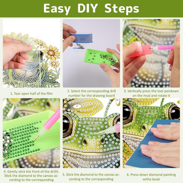 Detalle de GHHKUD Frogs Flowers hanging diamond art kits for adults (special-shaped 5D) – DIY wall pendant craft kit