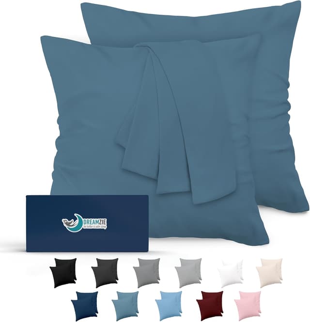 Imagen de Dreamzie Taie Oreiller 60x60 Lot de 2 Bleu Clair en OfertitasTOP