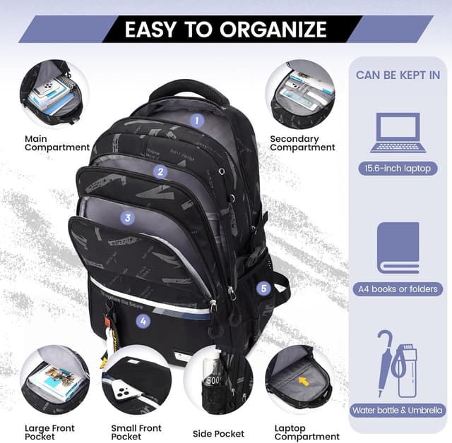 Detalle 2 de Amythe Zaino Scuola per Ragazzi e Ragazze con PC 16 pollici, 32 litri, nero