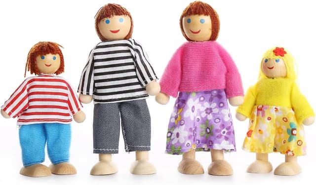 Detalle de Playtee Kids Girls Lovely Happy Family Dolls Playset (Wooden Figures Set of 7)