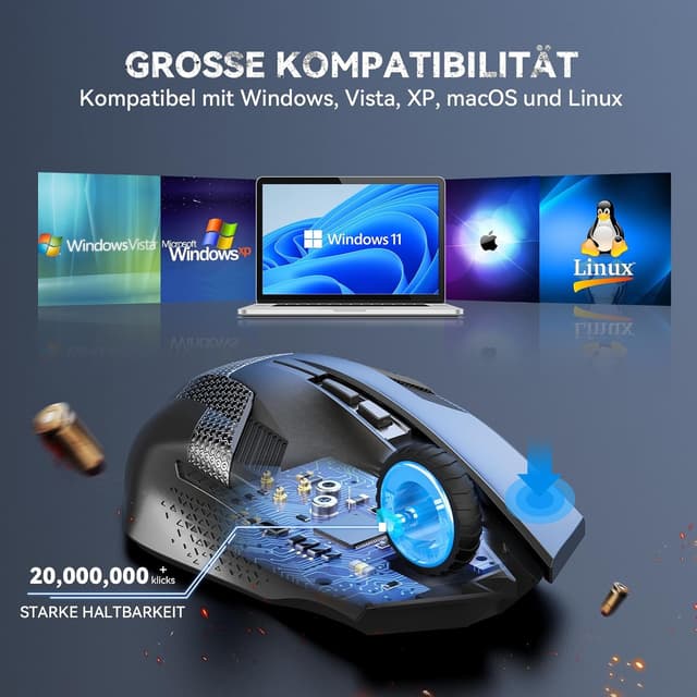 Thumbnail 6 de TECKNET kabellose Gaming-Maus (2,4 GHz) mit Schnellfeuertaste, 8 Tasten, 4800 DPI – ergonomisch für PC, Mac & Laptop
