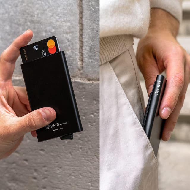 Detalle 2 de Bronzi Portafoglio Slim Piccolo con protezione RFID e portamonete (nero) – portacarte uomo/donna