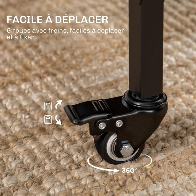 Detalle 2 de HOMCOM table à manger pliante sur roulettes jusqu’à 6 personnes (130 x 80 x 74 cm), avec 2 abattants et étagère intégrée