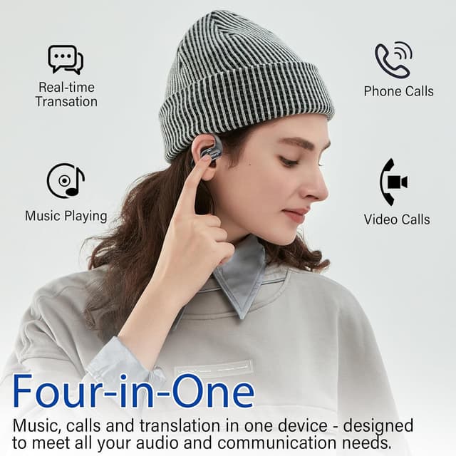 Detalle de QXUFV AI Écouteur traducteur instantané Open-Ear 164 langues — IPX7, autonomie 60 h, 9 modes
