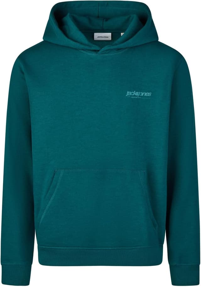 Detalle de Jack & Jones Herren- Hoodie im Relaxed Fit mit Print (JWHINTERLUDE) – Baumwollmischgewebe in Schwarz, Grau, Grün & Beige