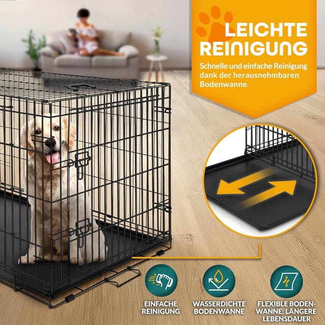 Detalle 2 de TRESKO Hundekäfig 107 x 71 x 77 cm faltbar mit 2 Türen – Transportkäfig für Auto mit Bodenschale