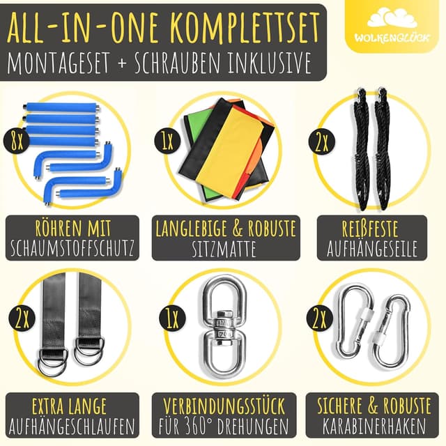 Detalle de WOLKENGLÜCK® 3-in-1 Nestschaukel eckig (150 x 80 cm) mit Höhenverstellung bis 200 kg