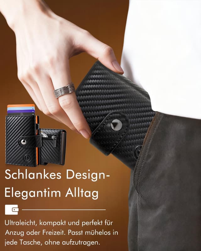 Detalle de Dinghao Herren-Geldbörse mit Münzfach & RFID-Schutz – Slim Wallet fürs Kartenetui