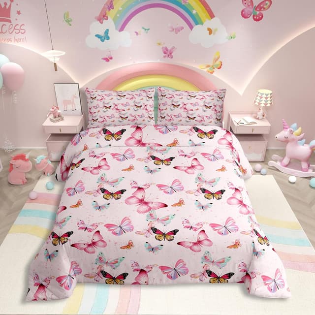 Detalle de Homewish Mädchen Bettwäsche-Set 135 x 200 cm (2-teilig) „Süße Schmetterlinge“ – rosa