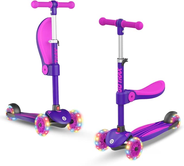 Detalle de GOTRAX KS3 Kids Kick Scooter with LED Lighted Wheels, Adjustable Height & Removable Seat (Ages 2–8, up to 110 Lbs)