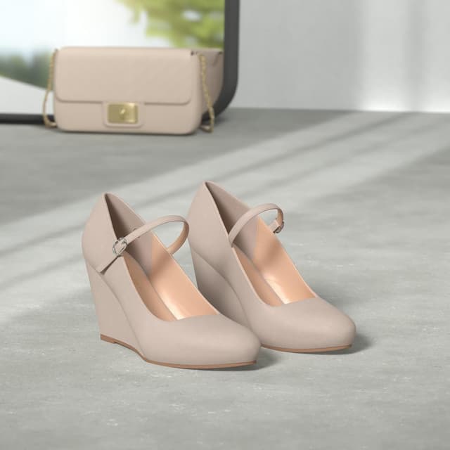 Detalle de Coutgo Women’s Wedge Pumps Mary Jane Shoes with Ankle Strap (Closed-Toe Wedge Heel)