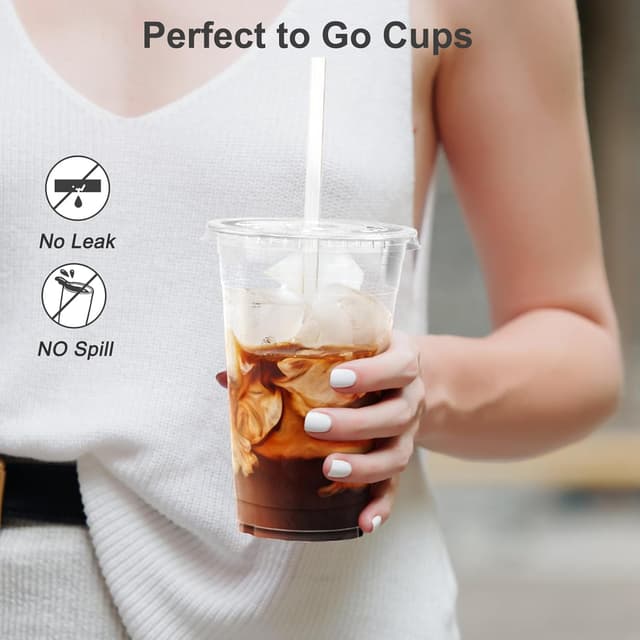 Detalle 2 de Dealusy 100-Pack 24 oz Clear Plastic Cups with Lids and Straws (Food-Safe, BPA-Free)
