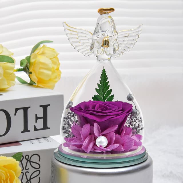 Thumbnail 6 de YiHuaHua Rose Eternelle Cadeau Femme avec figurine d’ange et cloche en verre borosilicate