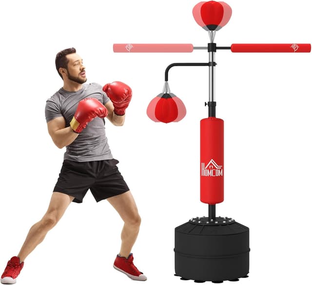Detalle de HOMCOM Sac de frappe sur pied 4 en 1 avec 2 balles de vitesse, barre rotative et hauteur réglable 160-230 cm