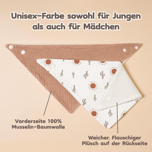 Detalle de Susurration 10er Set Musselin-Dreieckstücher Baby: verstellbare Sabberlätzchen mit wasserabweisender Rückseite