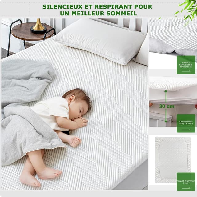 Detalle 2 de GRT protège-matelas bambou 140x200 cm imperméable et respirant, alèse certifiée Oeko-TEX