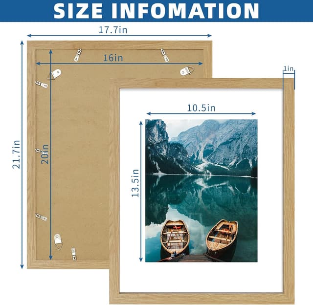 Detalle de Hongkee 16x20 Picture Frames Set of 2 (Natural Oak Wood Style) for 16x20 Photos or 11x14 With Mat