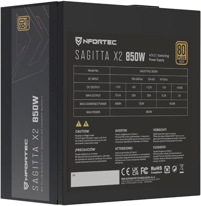 Detalle 2 de Nfortec Sagitta X2 850W Fuente de Alimentación Silenciosa ⚡