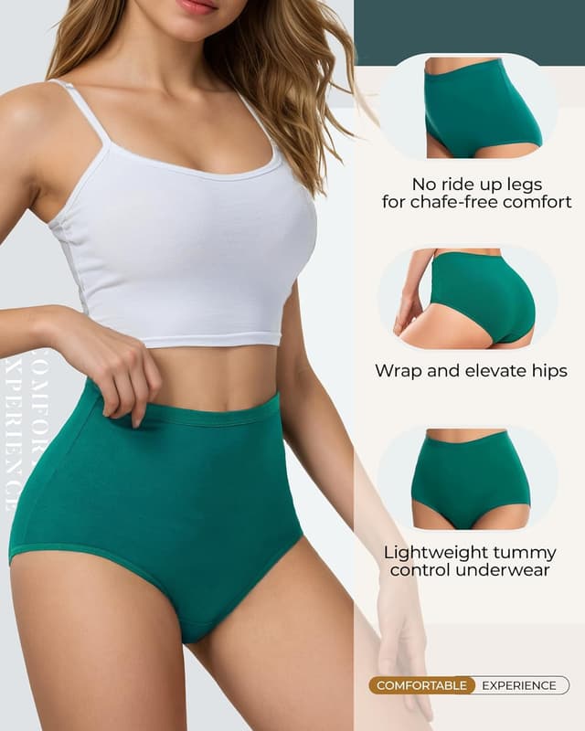 Detalle de DTUOMO Underwear for Women: high-waisted cotton briefs (5-pack) with soft, breathable full coverage