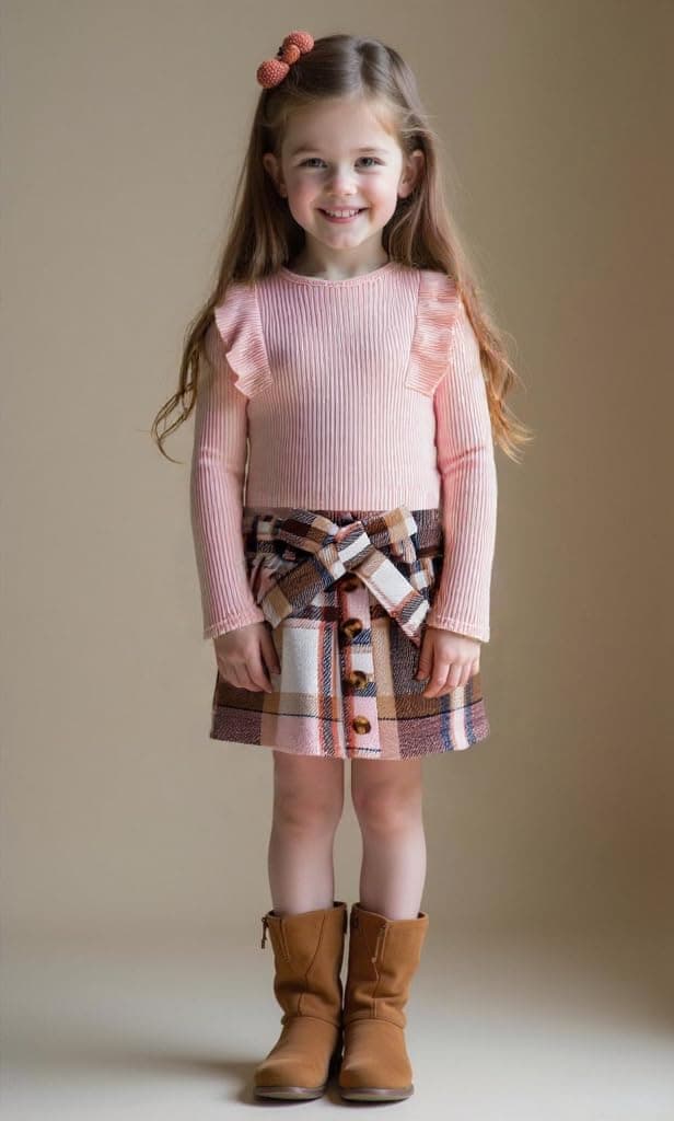 Thumbnail 1 de HPSOM Baby Girls Set Ruffle Top & Plaid Skirt