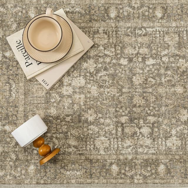 Detalle de HUGEAR Vintage Braun waschbarer Teppich 60x240 cm – rutschfest, kurzflorig für Flur & Vorzimmer