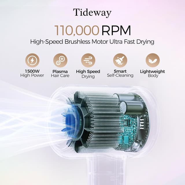 Detalle de Tideway H11 Professional High-Speed Ionic Hair Dryer (110,000 RPM) with Magnetic Diffuser