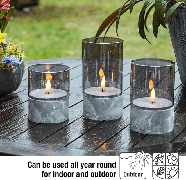 Detalle 2 de Hellum candele LED con timer grigio, set da 3 (10/12,5/15 x 8 cm, HxØ) 151992