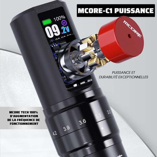 Detalle de Mast Fold2 Pro Kit de tatouage sans fil rotatif (RCA) avec 2 batteries 2000 mAh