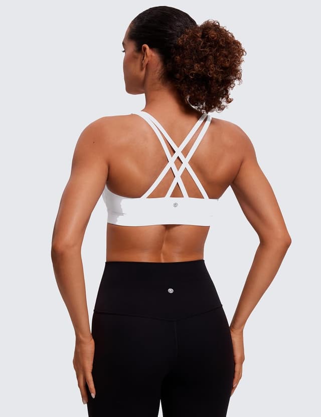 Detalle de CRZ YOGA Damen Sport BH ohne Bügel mit gekreuzten Trägern – Yoga Croptop mit abnehmbaren Pads